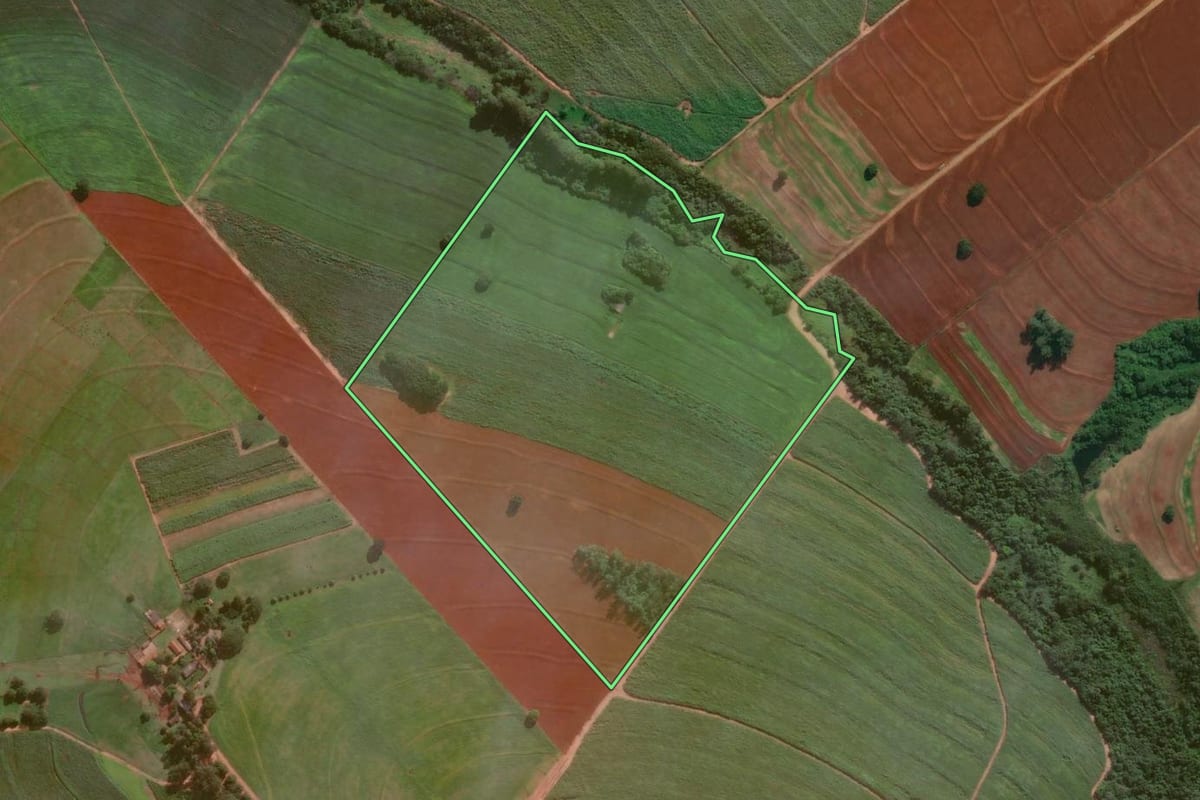 Imagem de satélite do imóvel rural em Santa Fé (PR), com o contorno declarado no CAR desenhado por cima.