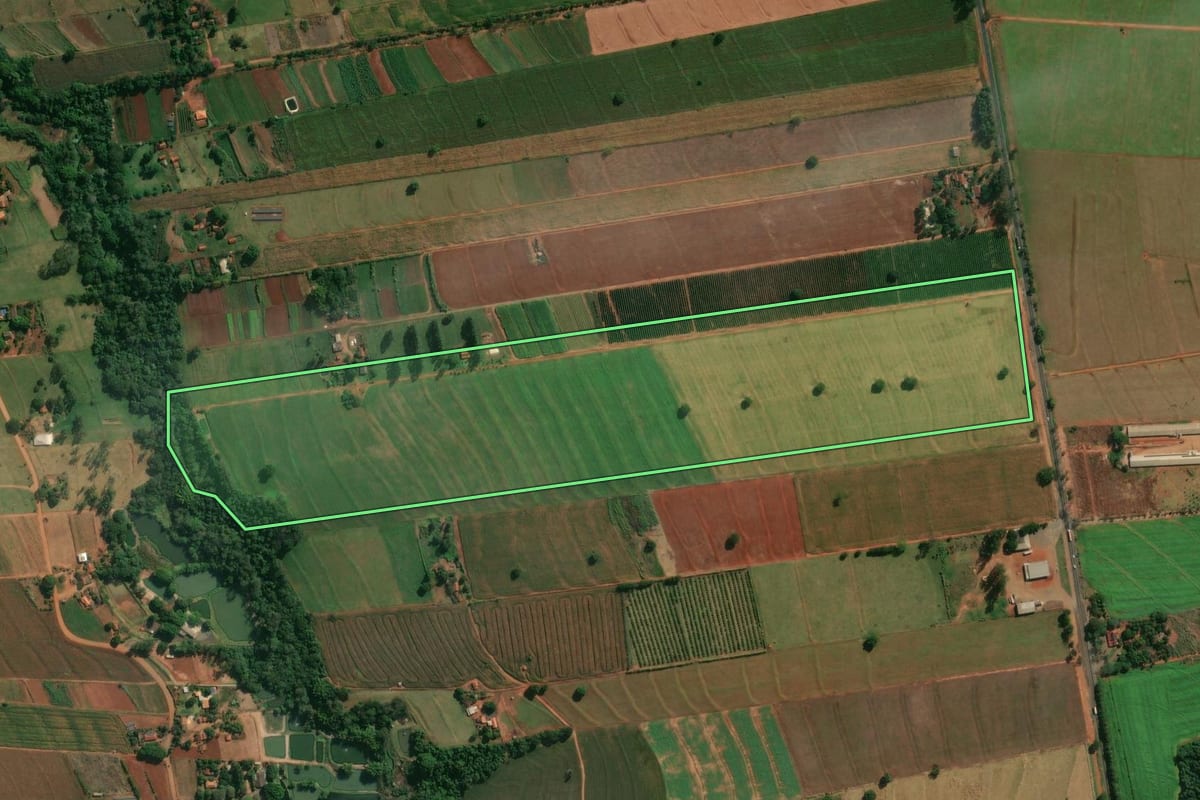 Imagem de satélite do imóvel rural em Santa Fé (PR), com o contorno declarado no CAR desenhado por cima.