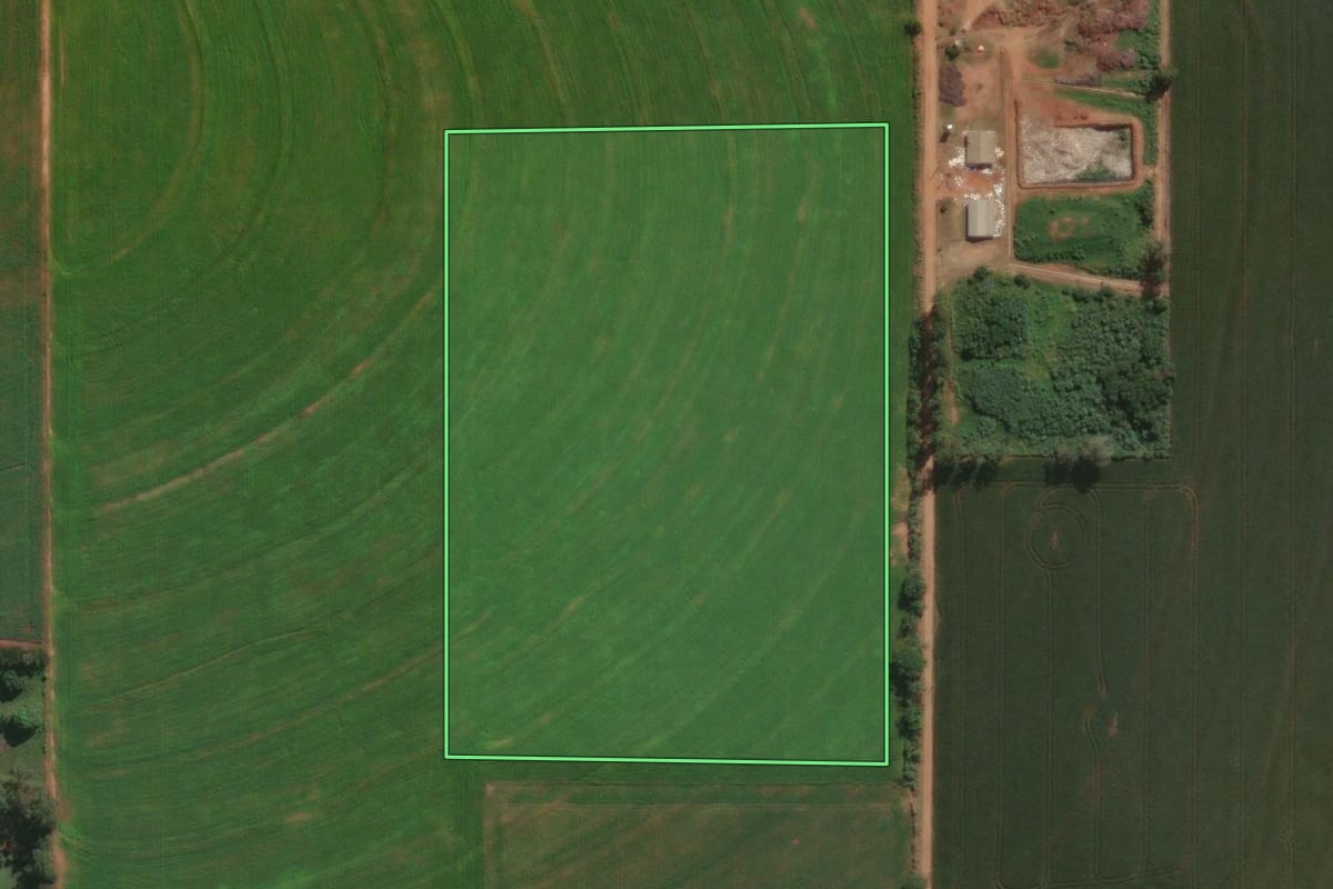 Imagem de satélite do imóvel rural em Santa Fé (PR), com o contorno declarado no CAR desenhado por cima.