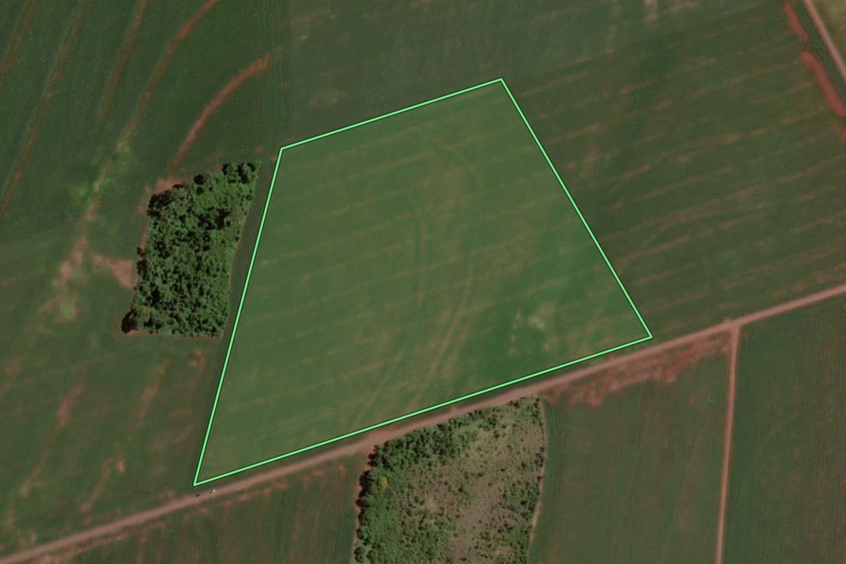 Imagem de satélite do imóvel rural em Santa Helena (PR), com o contorno declarado no CAR desenhado por cima.