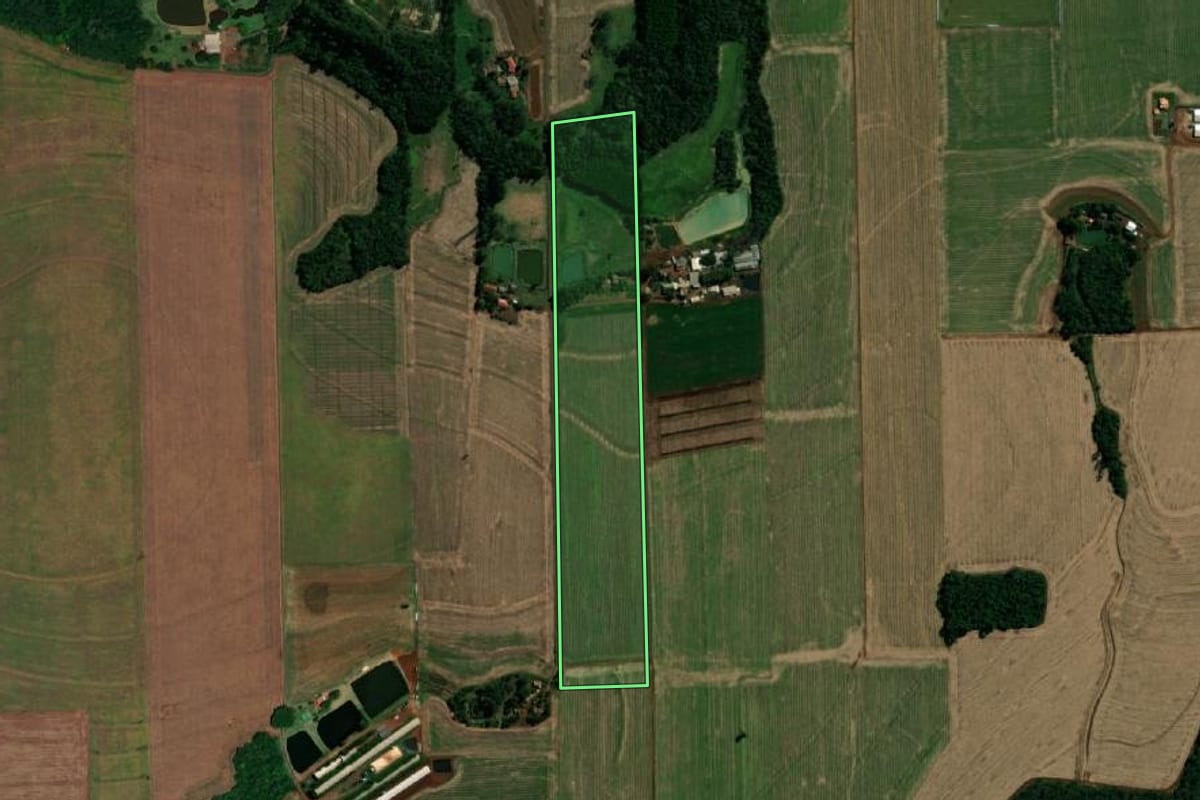 Imagem de satélite do imóvel rural em Santa Helena (PR), com o contorno declarado no CAR desenhado por cima.