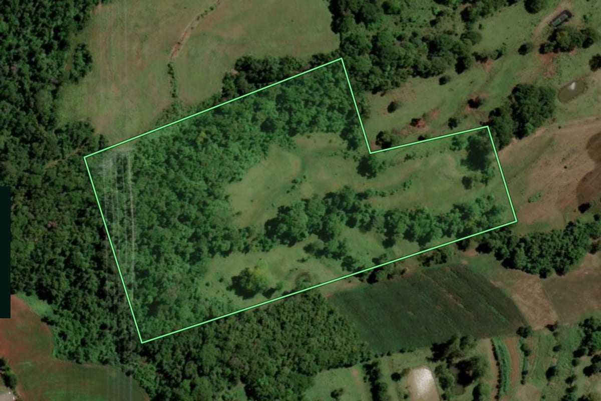 Imagem de satélite do imóvel rural em Santa Helena (PR), com o contorno declarado no CAR desenhado por cima.