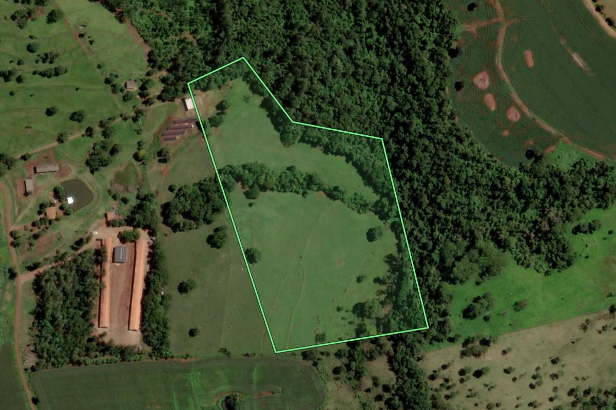 Imagem de satélite do imóvel rural em Santa Helena (PR), com o contorno declarado no CAR desenhado por cima.
