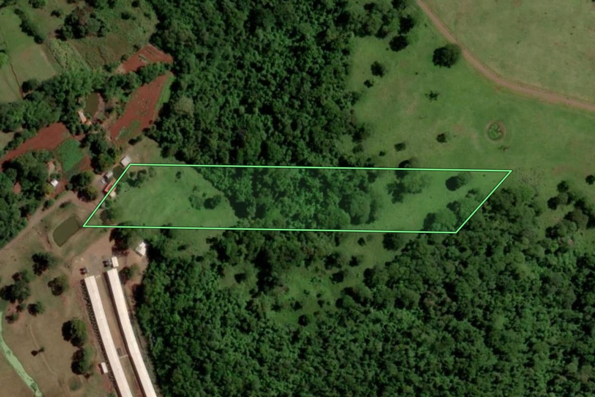 Imagem de satélite do imóvel rural em Santa Helena (PR), com o contorno declarado no CAR desenhado por cima.