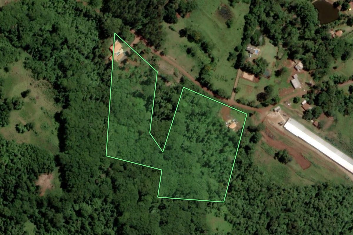 Imagem de satélite do imóvel rural em Santa Helena (PR), com o contorno declarado no CAR desenhado por cima.