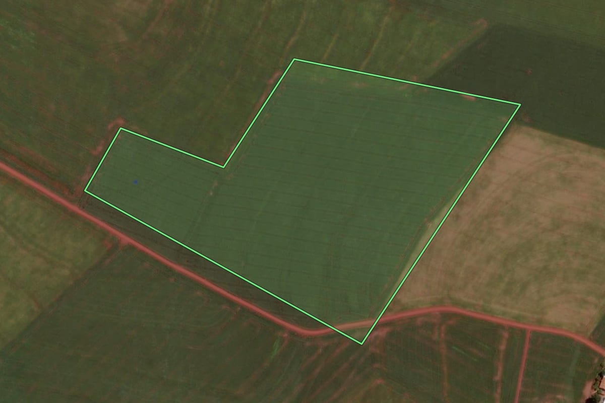 Imagem de satélite do imóvel rural em Santa Helena (PR), com o contorno declarado no CAR desenhado por cima.