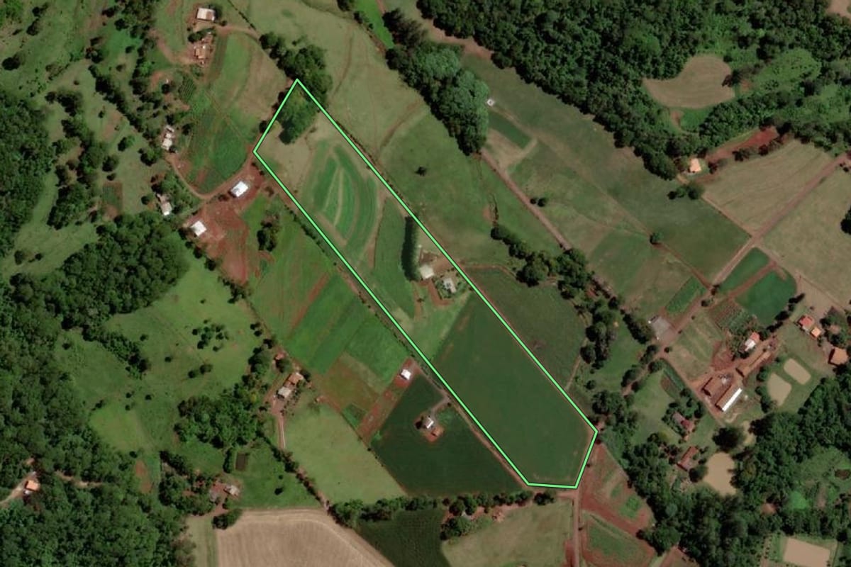 Imagem de satélite do imóvel rural em Santa Helena (PR), com o contorno declarado no CAR desenhado por cima.