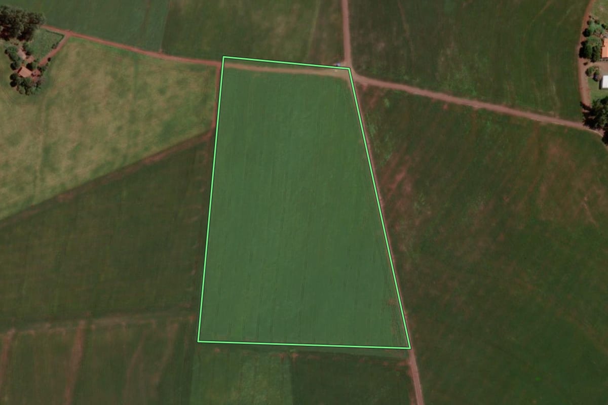Imagem de satélite do imóvel rural em Santa Helena (PR), com o contorno declarado no CAR desenhado por cima.