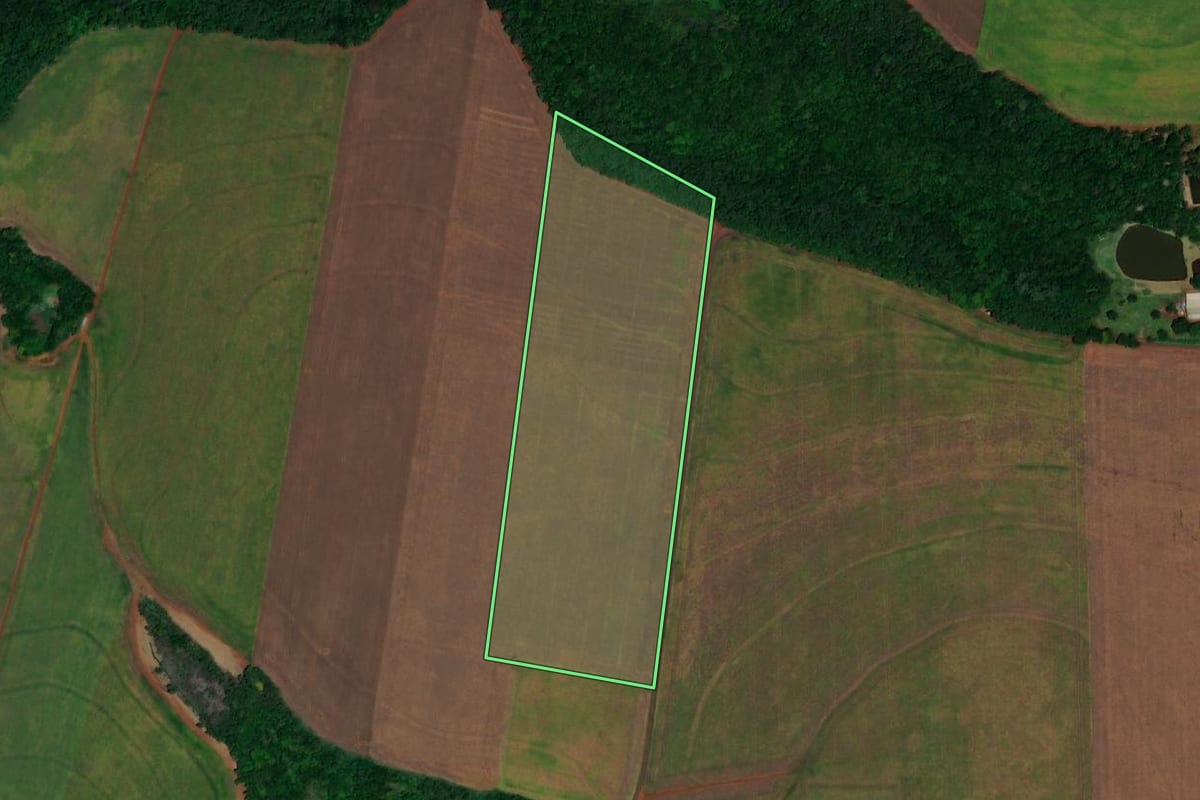 Imagem de satélite do imóvel rural em Santa Helena (PR), com o contorno declarado no CAR desenhado por cima.