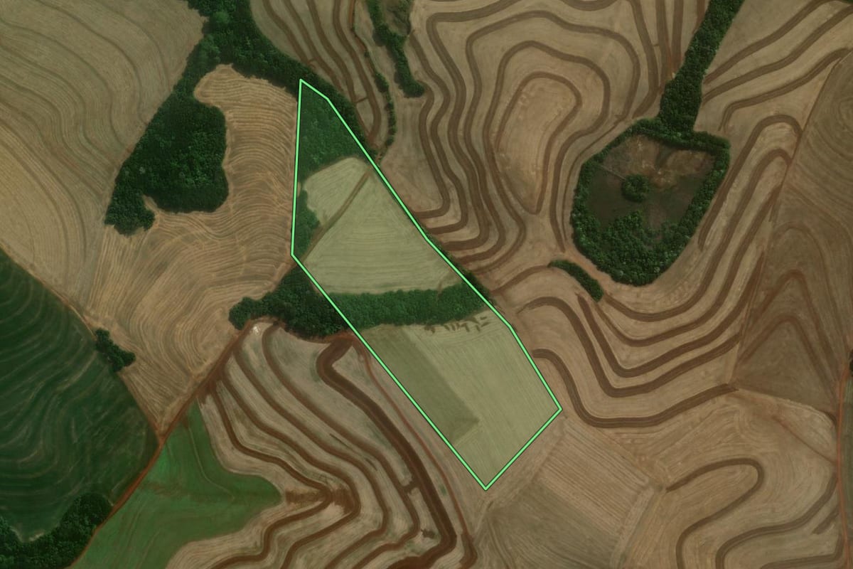 Imagem de satélite do imóvel rural em Santa Izabel do Oeste (PR), com o contorno declarado no CAR desenhado por cima.