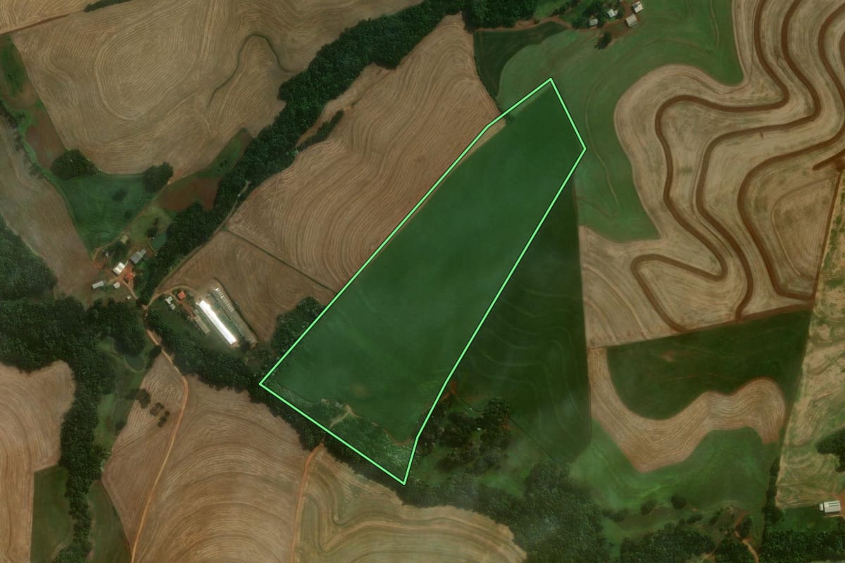 Imagem de satélite do imóvel rural em Santa Izabel do Oeste (PR), com o contorno declarado no CAR desenhado por cima.