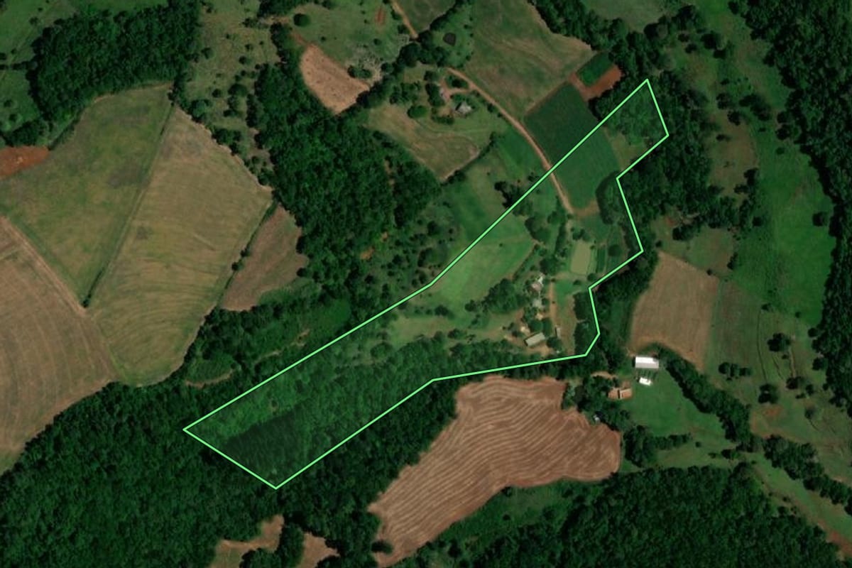 Imagem de satélite do imóvel rural em Santa Izabel do Oeste (PR), com o contorno declarado no CAR desenhado por cima.