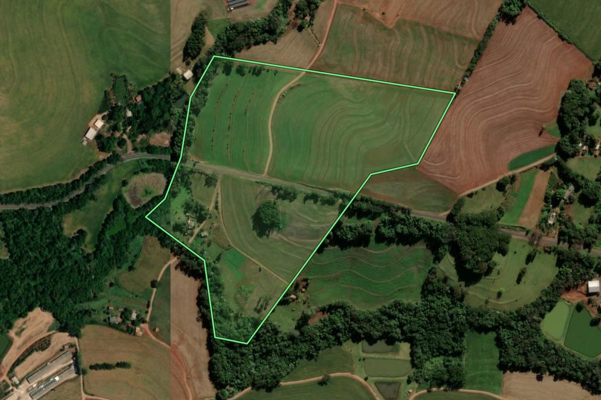 Imagem de satélite do imóvel rural em Santa Izabel do Oeste (PR), com o contorno declarado no CAR desenhado por cima.