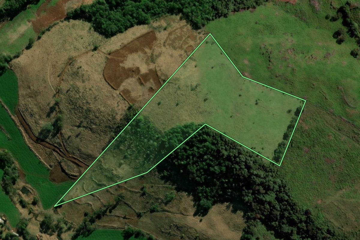Imagem de satélite do imóvel rural em Santa Izabel do Oeste (PR), com o contorno declarado no CAR desenhado por cima.