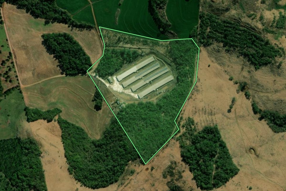 Imagem de satélite do imóvel rural em Santa Izabel do Oeste (PR), com o contorno declarado no CAR desenhado por cima.