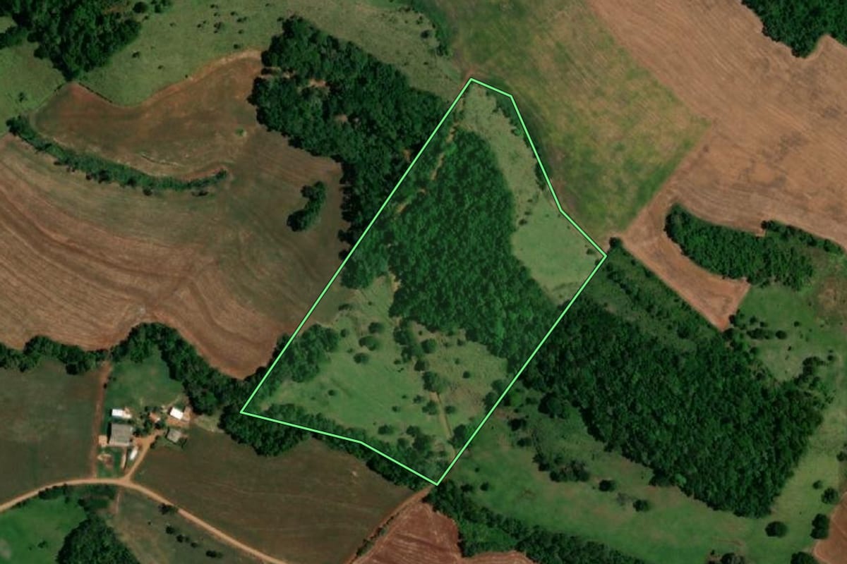 Imagem de satélite do imóvel rural em Santa Izabel do Oeste (PR), com o contorno declarado no CAR desenhado por cima.