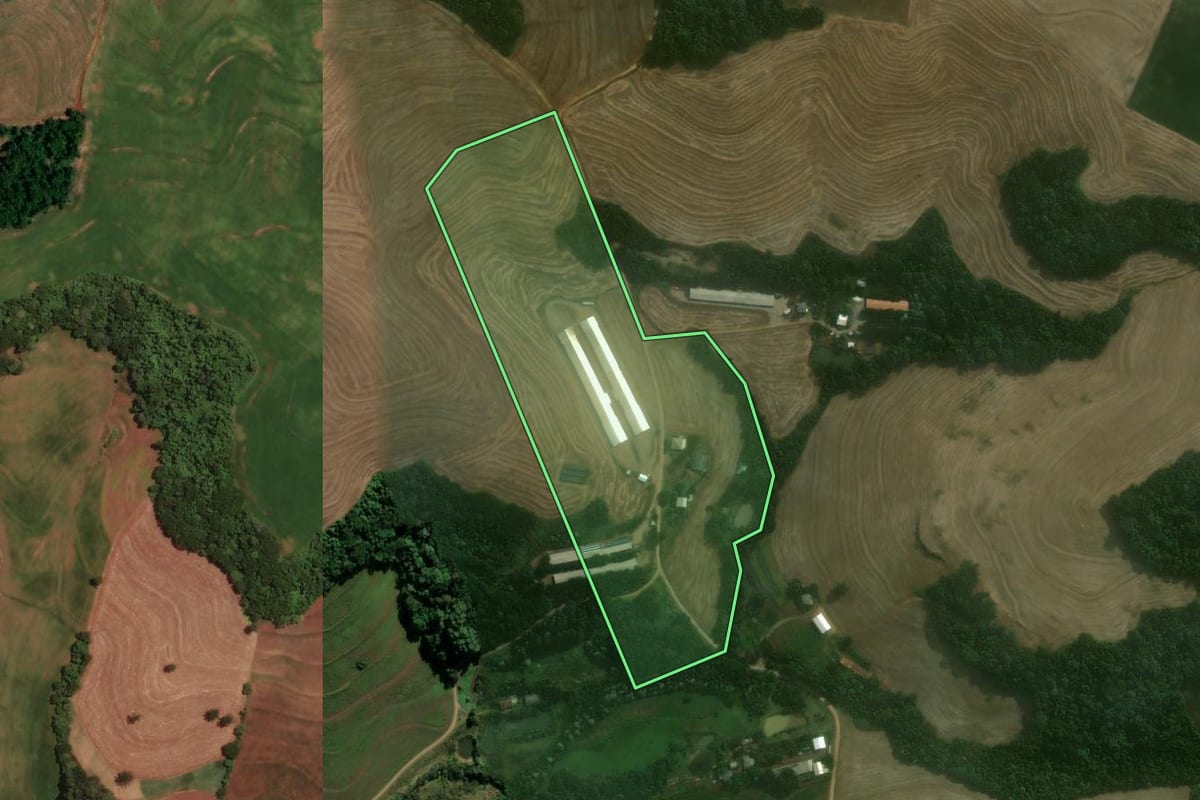 Imagem de satélite do imóvel rural em Santa Izabel do Oeste (PR), com o contorno declarado no CAR desenhado por cima.