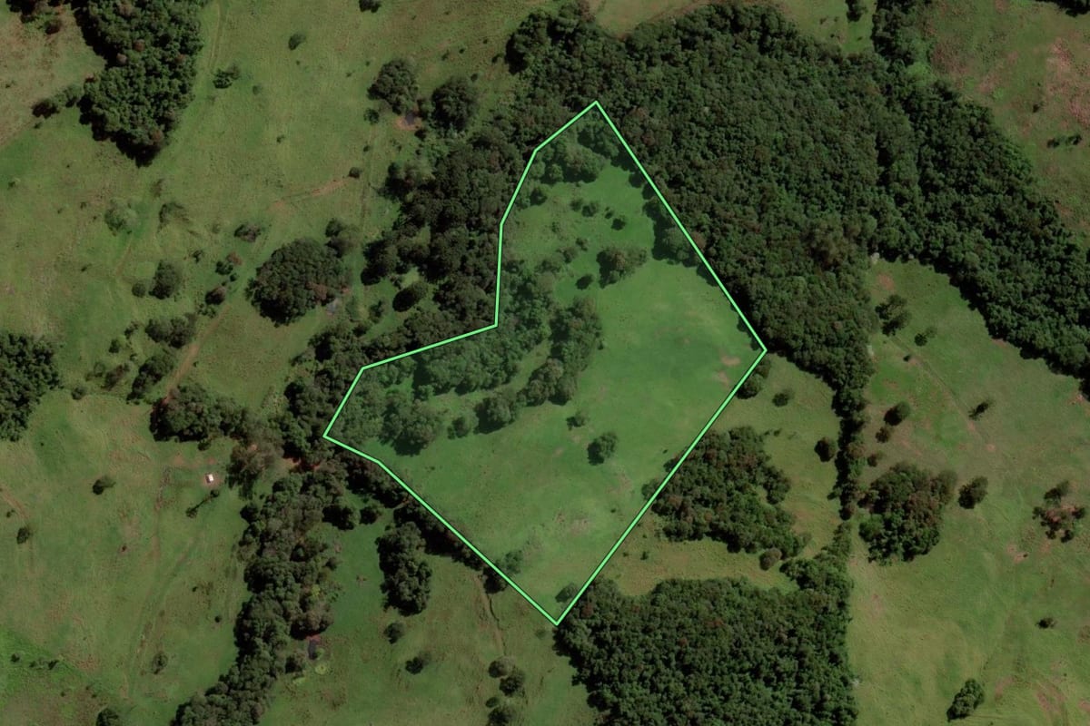 Imagem de satélite do imóvel rural em Santa Izabel do Oeste (PR), com o contorno declarado no CAR desenhado por cima.