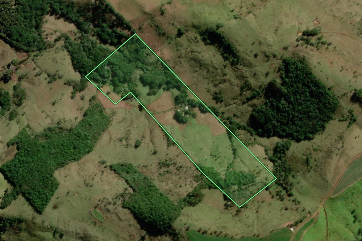 Imagem de satélite do imóvel rural em Santa Maria do Oeste (PR), com o contorno declarado no CAR desenhado por cima.