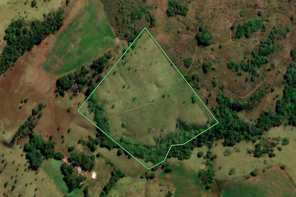 Imagem de satélite do imóvel rural em Santa Maria do Oeste (PR), com o contorno declarado no CAR desenhado por cima.