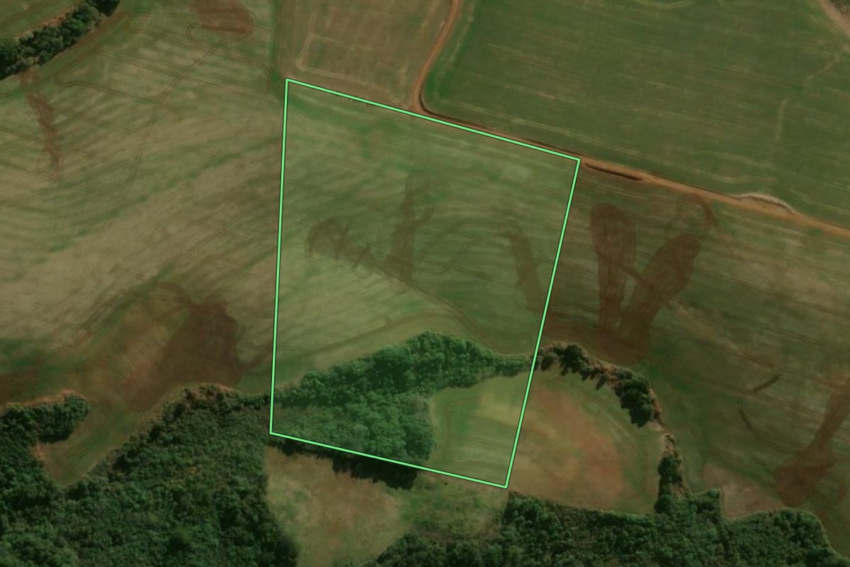 Imagem de satélite do imóvel rural em Santa Maria do Oeste (PR), com o contorno declarado no CAR desenhado por cima.