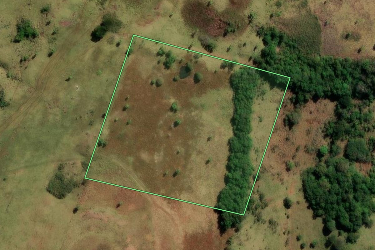 Imagem de satélite do imóvel rural em Santa Maria do Oeste (PR), com o contorno declarado no CAR desenhado por cima.