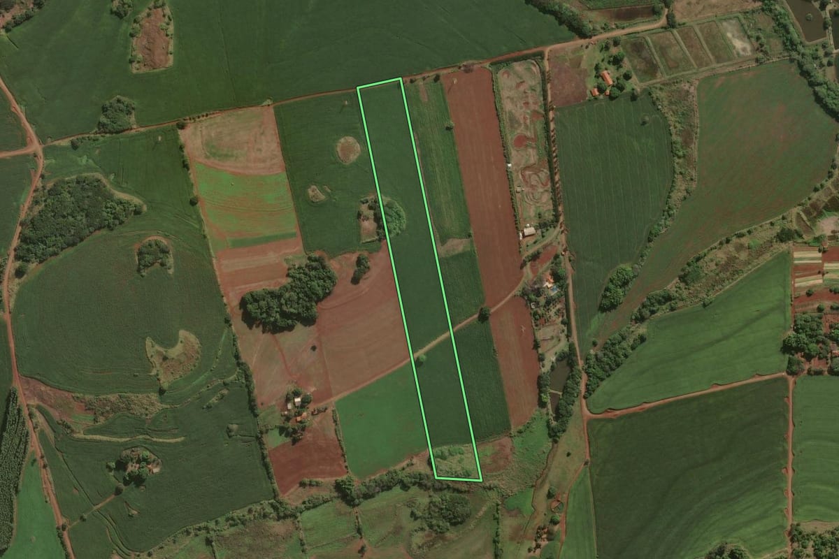 Imagem de satélite do imóvel rural em Santa Mariana (PR), com o contorno declarado no CAR desenhado por cima.