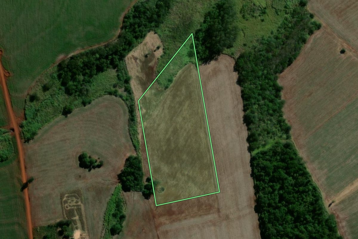 Imagem de satélite do imóvel rural em Santa Mariana (PR), com o contorno declarado no CAR desenhado por cima.