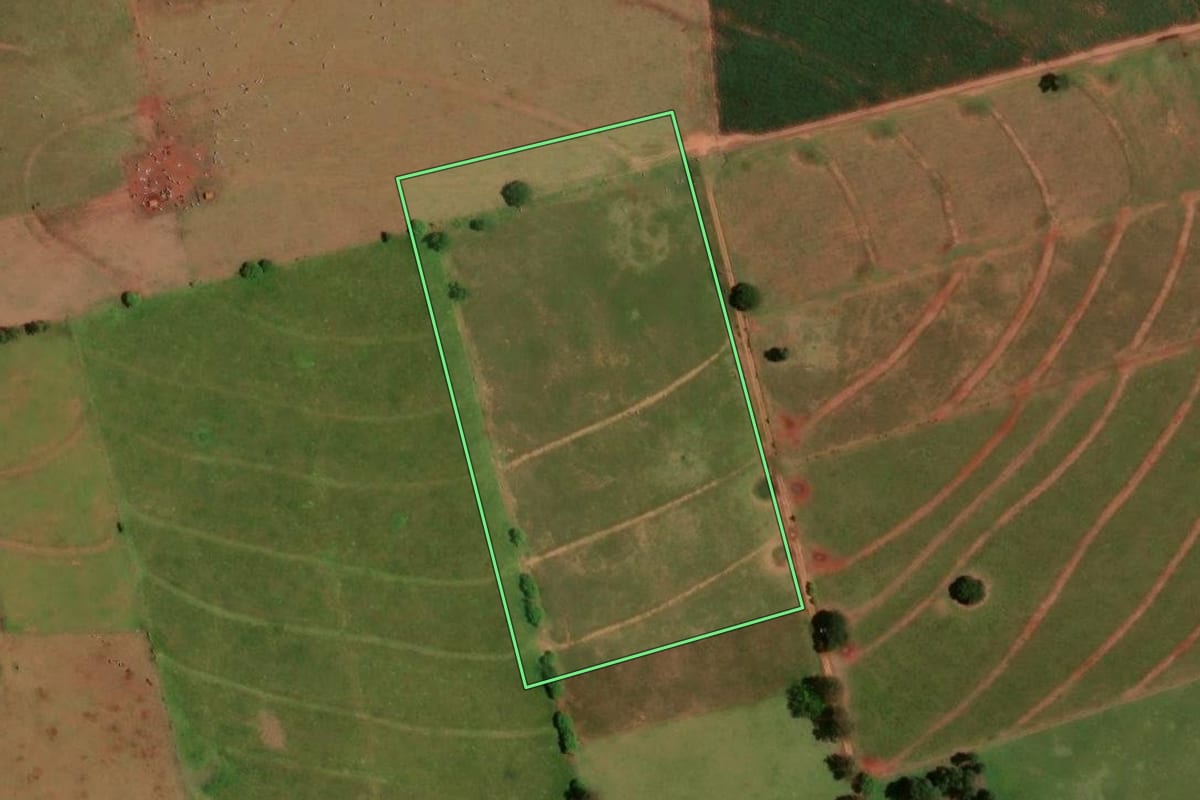 Imagem de satélite do imóvel rural em Santa Mônica (PR), com o contorno declarado no CAR desenhado por cima.