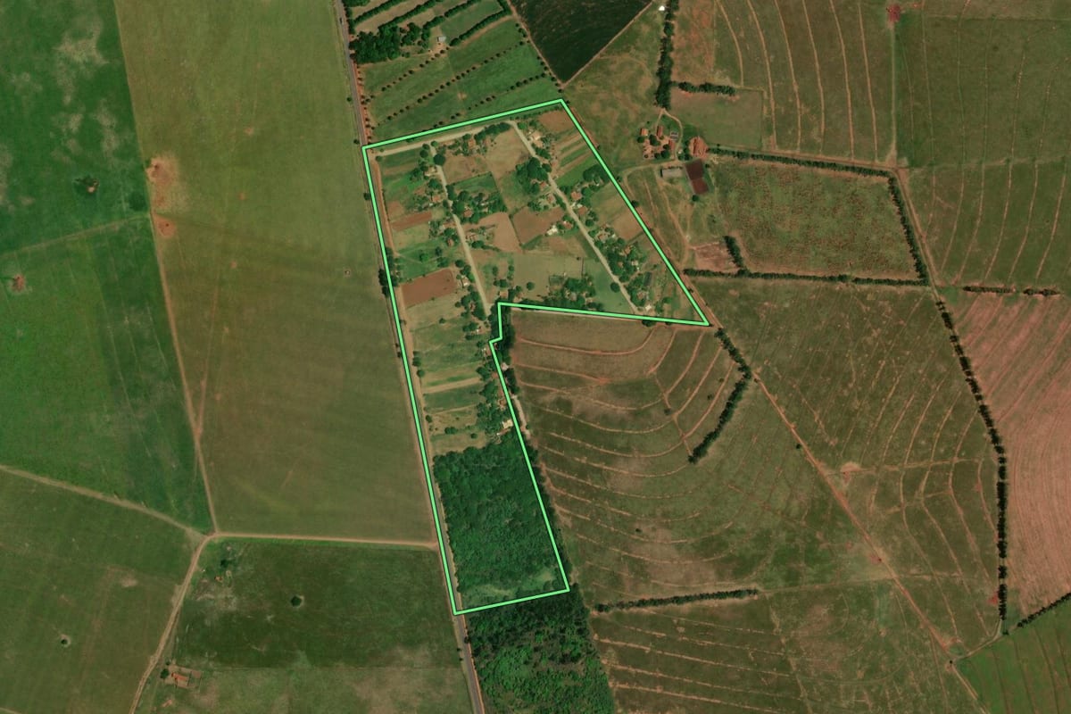 Imagem de satélite do imóvel rural em Santa Mônica (PR), com o contorno declarado no CAR desenhado por cima.