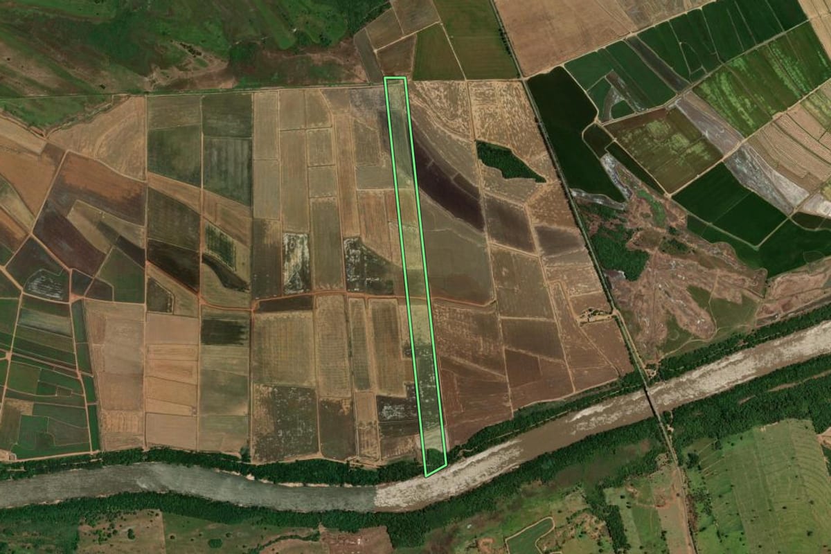 Imagem de satélite do imóvel rural em Santa Mônica (PR), com o contorno declarado no CAR desenhado por cima.