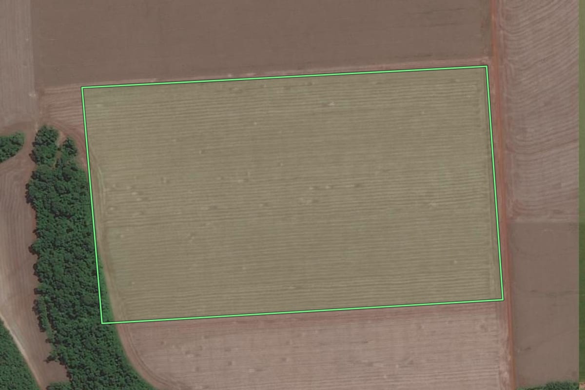 Imagem de satélite do imóvel rural em Santa Terezinha de Itaipu (PR), com o contorno declarado no CAR desenhado por cima.