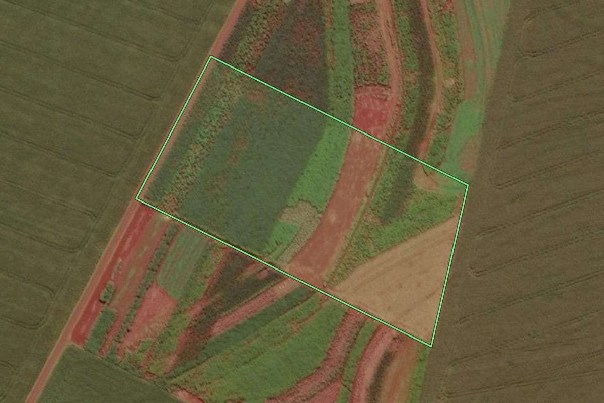 Imagem de satélite do imóvel rural em Santa Terezinha de Itaipu (PR), com o contorno declarado no CAR desenhado por cima.