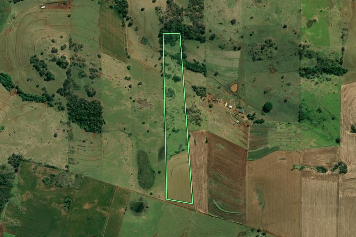 Imagem de satélite do imóvel rural em Santo Antônio da Platina (PR), com o contorno declarado no CAR desenhado por cima.