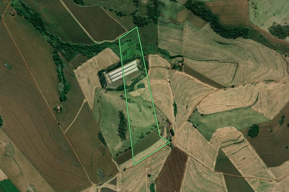 Imagem de satélite do imóvel rural em Santo Antônio da Platina (PR), com o contorno declarado no CAR desenhado por cima.