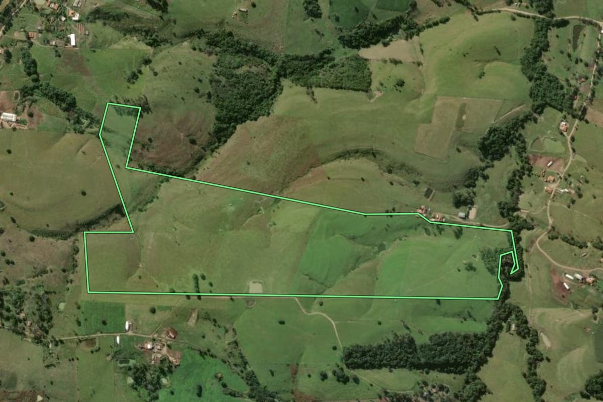 Imagem de satélite do imóvel rural em Santo Antônio da Platina (PR), com o contorno declarado no CAR desenhado por cima.