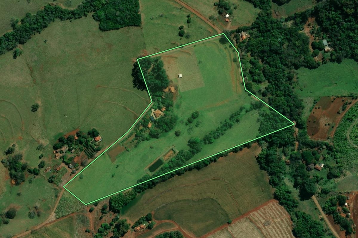 Imagem de satélite do imóvel rural em Santo Antônio da Platina (PR), com o contorno declarado no CAR desenhado por cima.