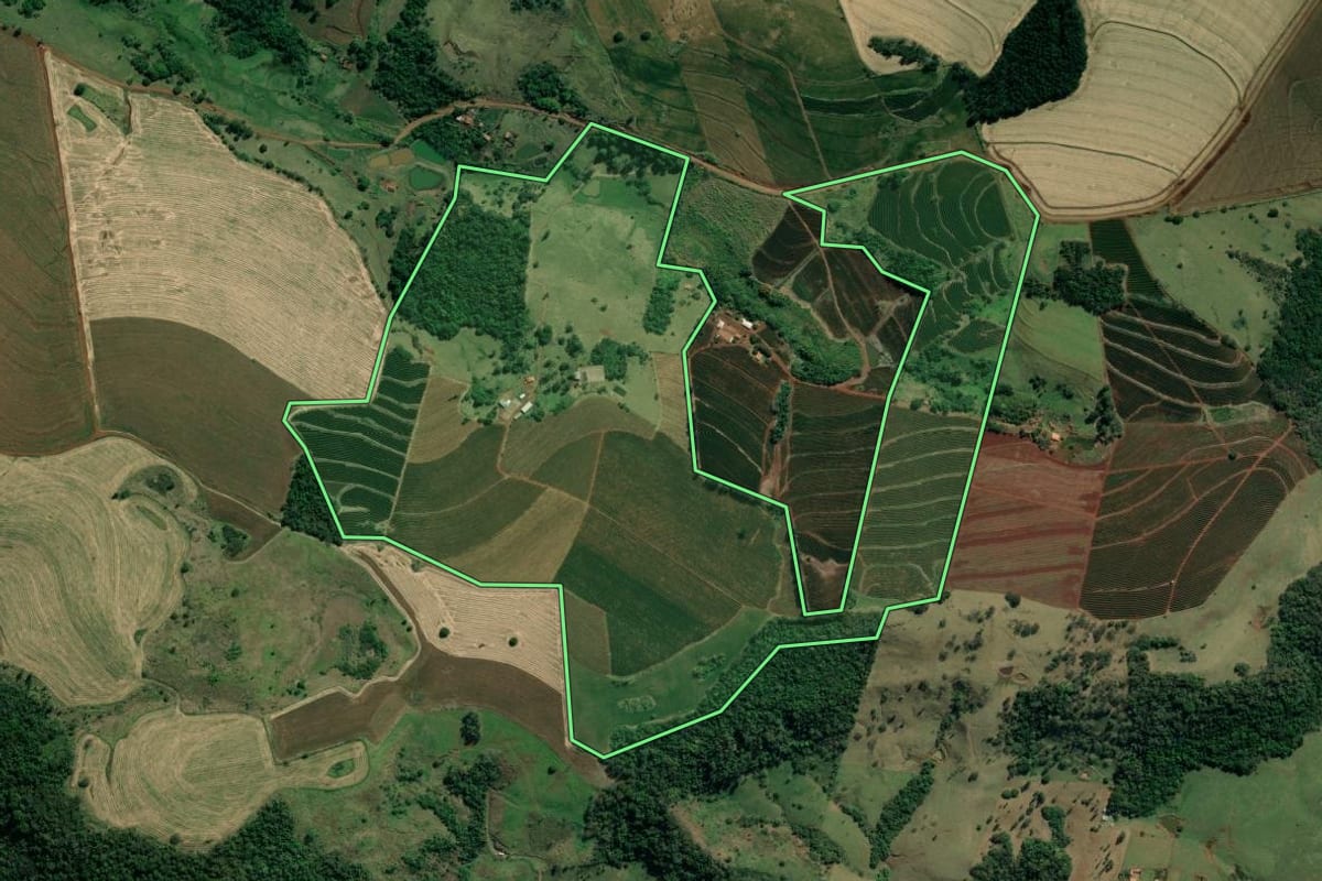 Imagem de satélite do imóvel rural em Santo Antônio da Platina (PR), com o contorno declarado no CAR desenhado por cima.
