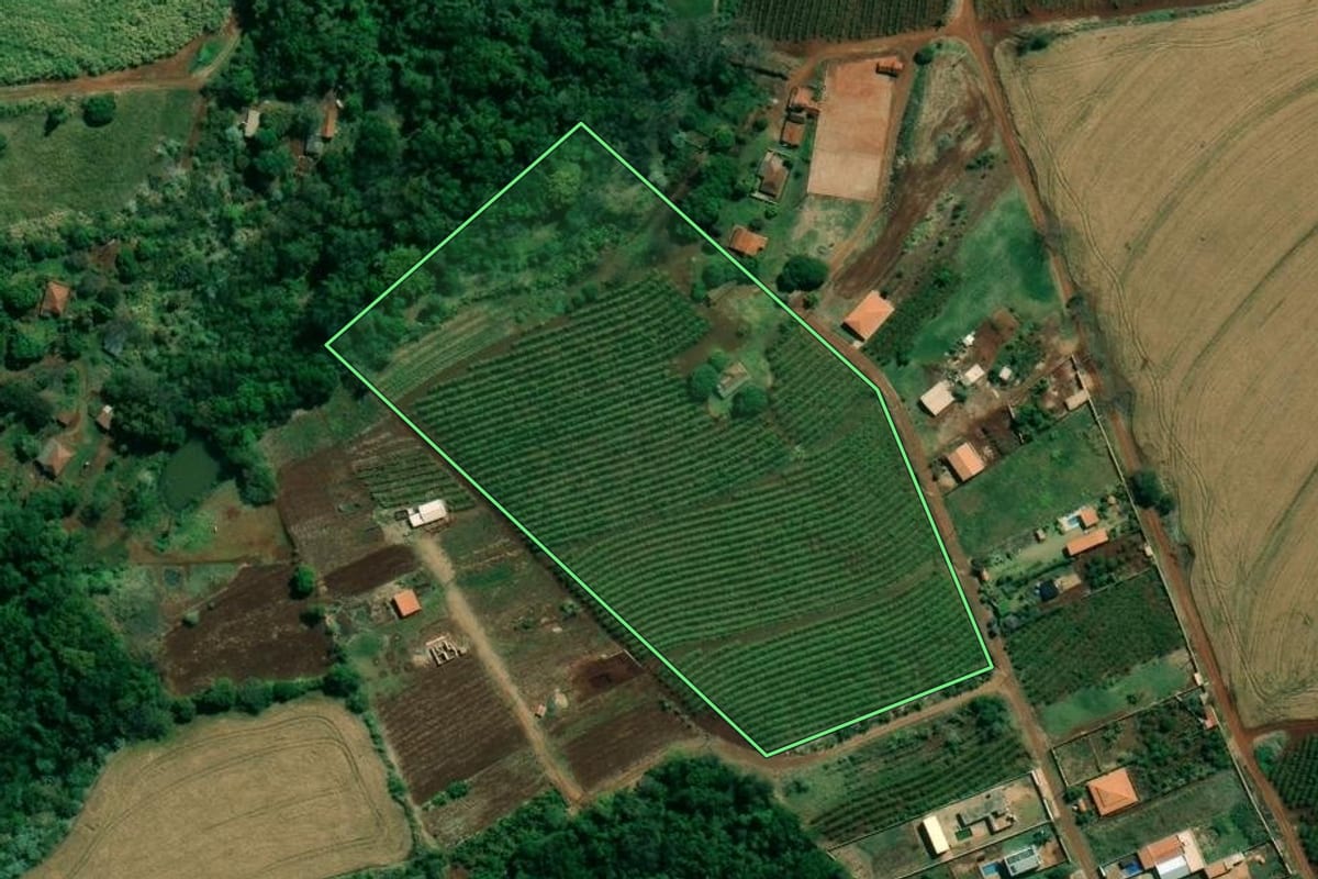 Imagem de satélite do imóvel rural em Santo Antônio da Platina (PR), com o contorno declarado no CAR desenhado por cima.