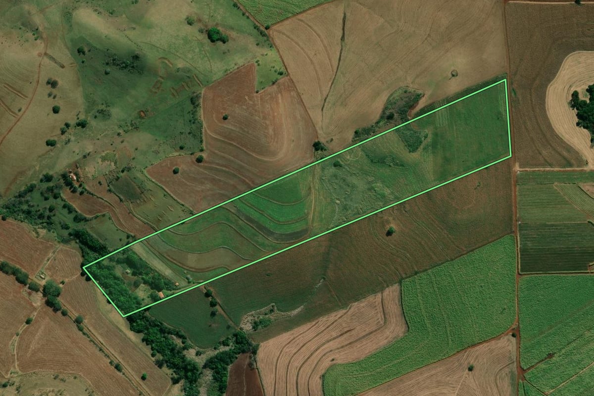 Imagem de satélite do imóvel rural em Santo Antônio da Platina (PR), com o contorno declarado no CAR desenhado por cima.