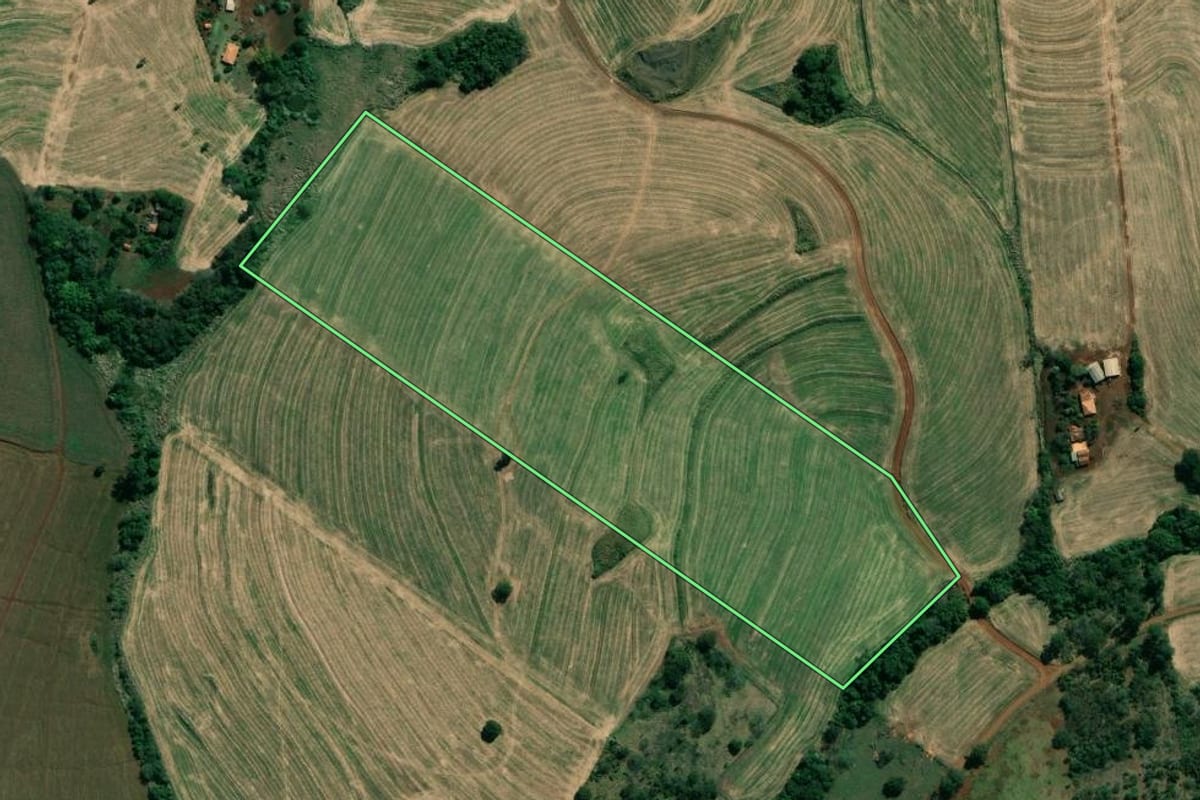 Imagem de satélite do imóvel rural em Santo Antônio da Platina (PR), com o contorno declarado no CAR desenhado por cima.