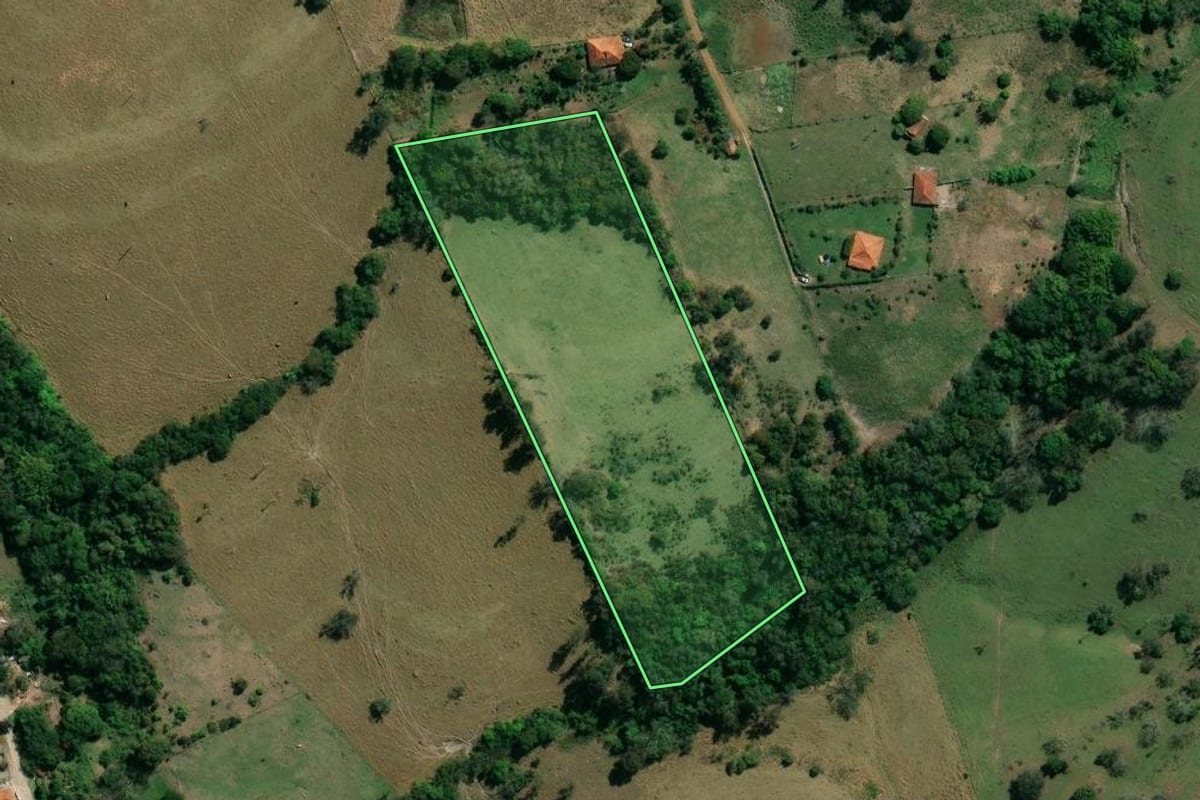 Imagem de satélite do imóvel rural em Santo Antônio da Platina (PR), com o contorno declarado no CAR desenhado por cima.