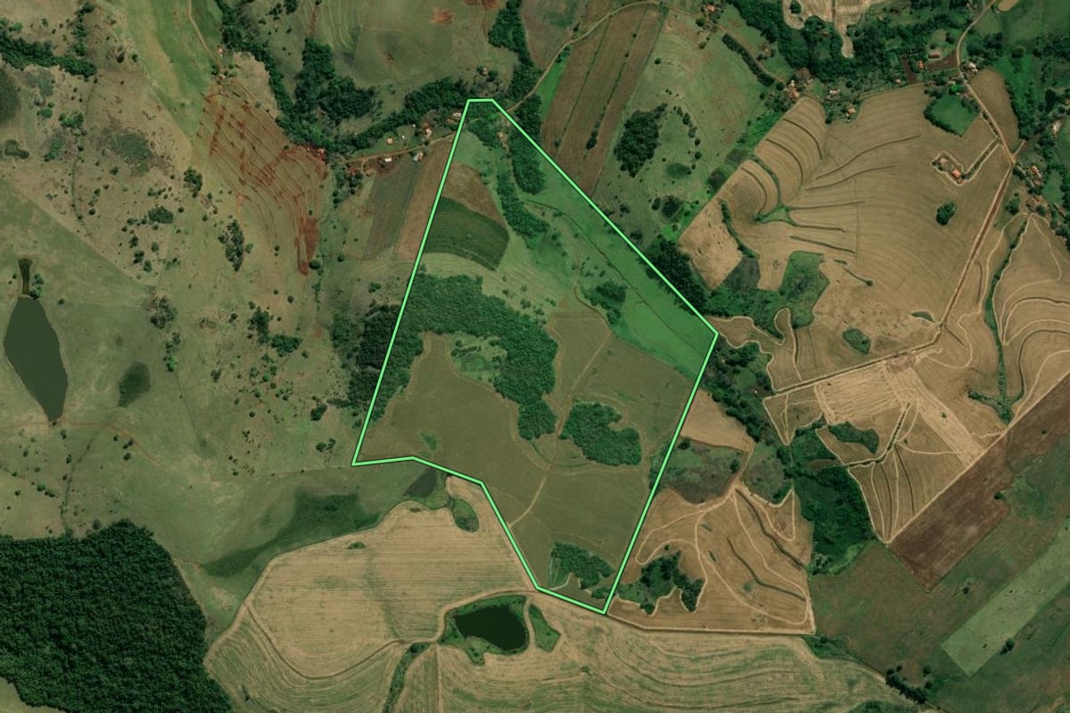 Imagem de satélite do imóvel rural em Santo Antônio da Platina (PR), com o contorno declarado no CAR desenhado por cima.