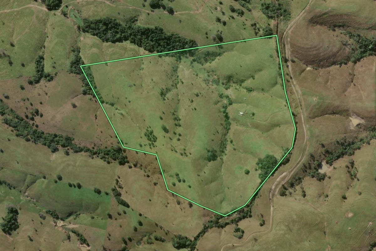 Imagem de satélite do imóvel rural em Santo Antônio da Platina (PR), com o contorno declarado no CAR desenhado por cima.