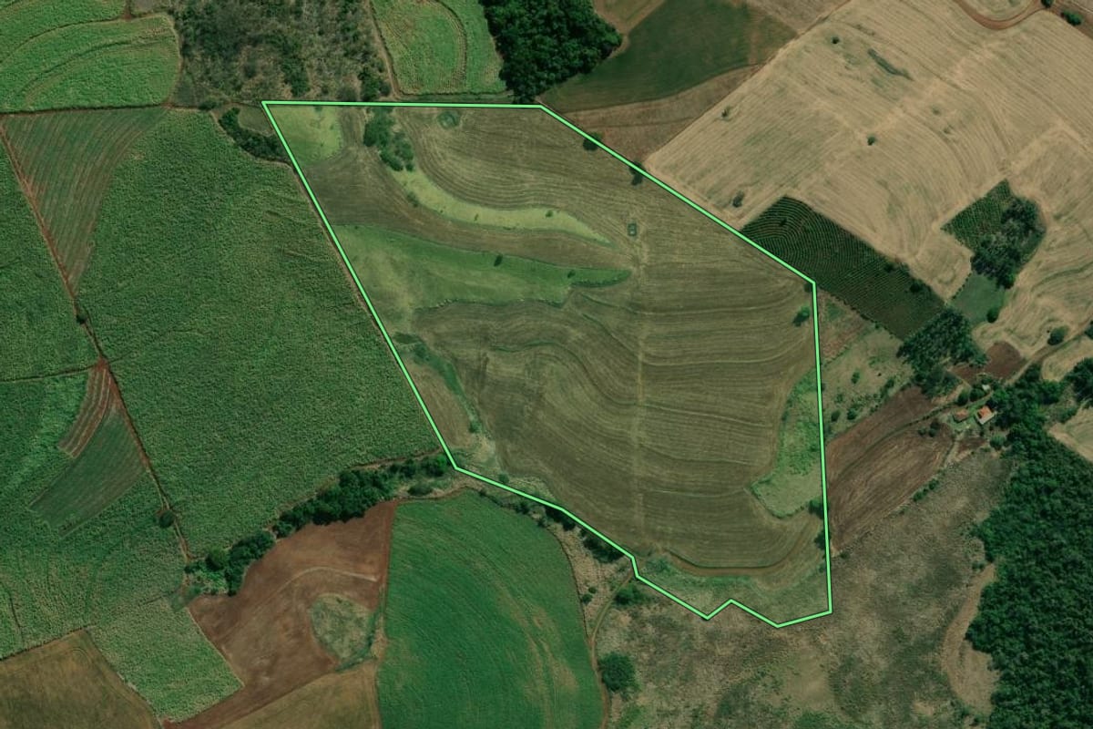 Imagem de satélite do imóvel rural em Santo Antônio da Platina (PR), com o contorno declarado no CAR desenhado por cima.