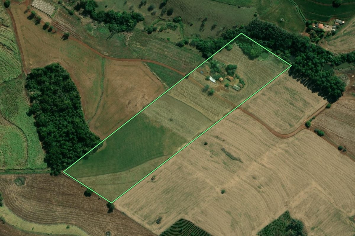 Imagem de satélite do imóvel rural em Santo Antônio da Platina (PR), com o contorno declarado no CAR desenhado por cima.