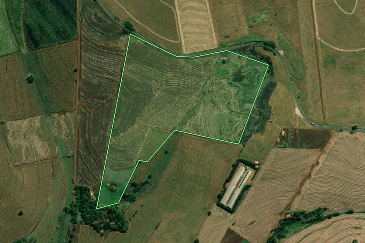 Imagem de satélite do imóvel rural em Santo Antônio da Platina (PR), com o contorno declarado no CAR desenhado por cima.