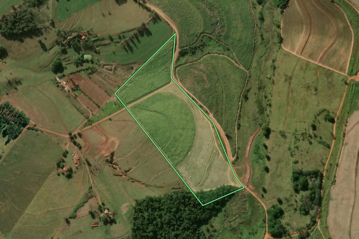 Imagem de satélite do imóvel rural em Santo Antônio da Platina (PR), com o contorno declarado no CAR desenhado por cima.