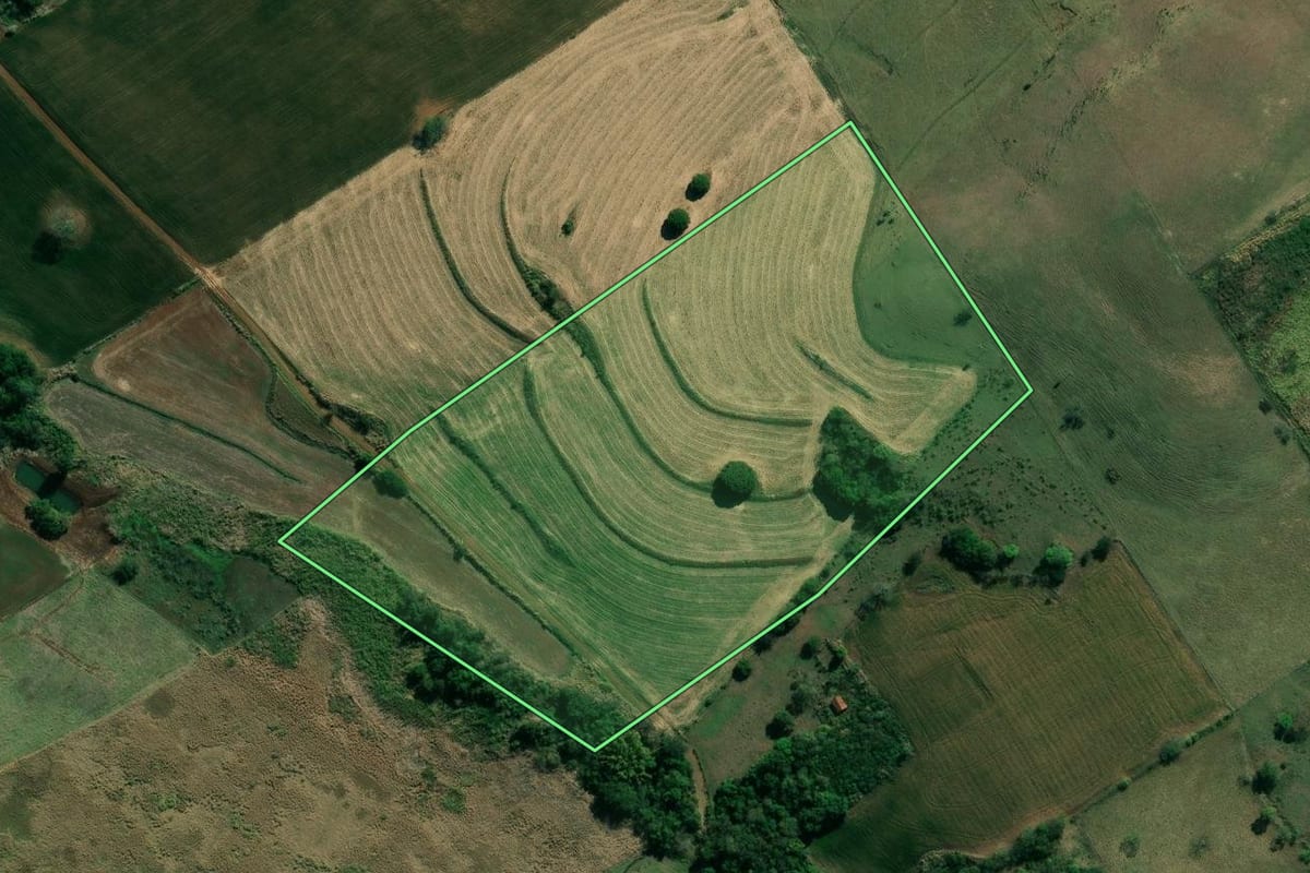 Imagem de satélite do imóvel rural em Santo Antônio da Platina (PR), com o contorno declarado no CAR desenhado por cima.