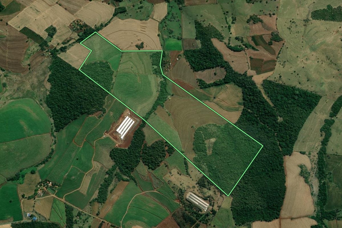 Imagem de satélite do imóvel rural em Santo Antônio da Platina (PR), com o contorno declarado no CAR desenhado por cima.